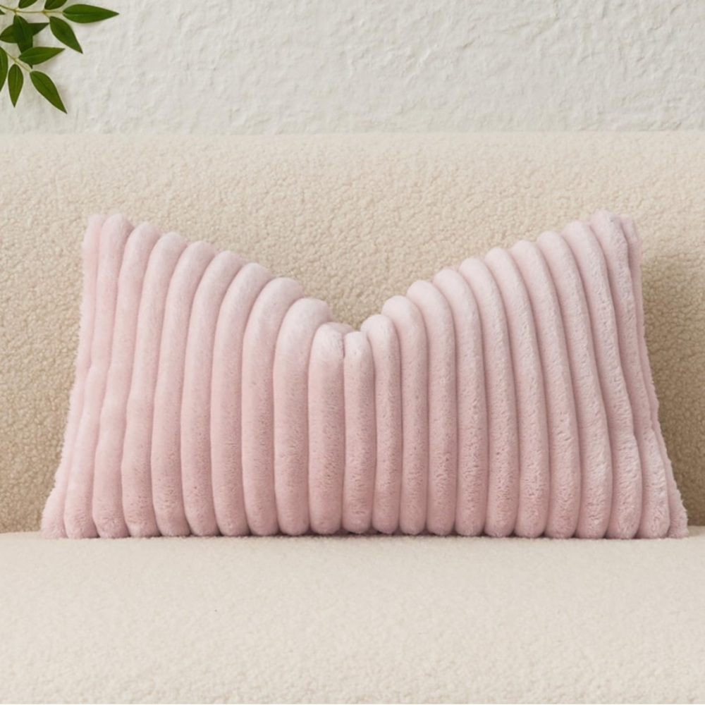 Light Pink Soft Fluffy Rectangular LUMBAR Pillow Cover (Pack of 1)